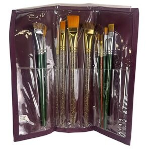 Plaid Donna Dewberry One Stroke 10pc Paint Brush Set with Burgundy Travel Roll